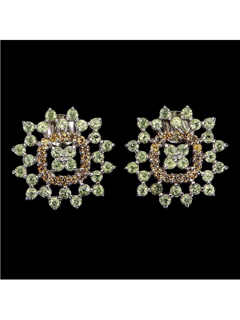 Vibrant Genuine Peridot & Sapphire Gemstones 925 Sterling Silver Earrings